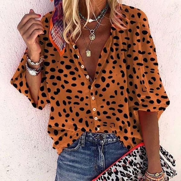 

women's t-shirt y2k summer t shirt ladies splicing v neck elegant women casual vintage print button five-quarter sleeve loose daily top, White