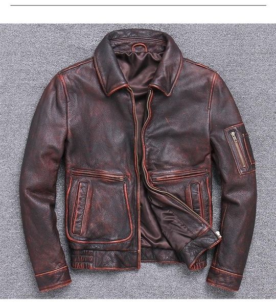 

men's leather & faux sales classic a2 mens cowhide jackets genuine jacket man vintage brown coat plus size, Black