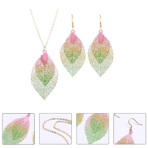 

pendant necklaces 1 set exquisite lady necklace hollow leaf ear hoops creative jewelry supplies, Silver