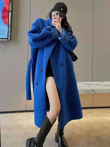 

women's fur & faux coat mid-length 2021 winter for women lamb wool stand-up collar jacket, Black