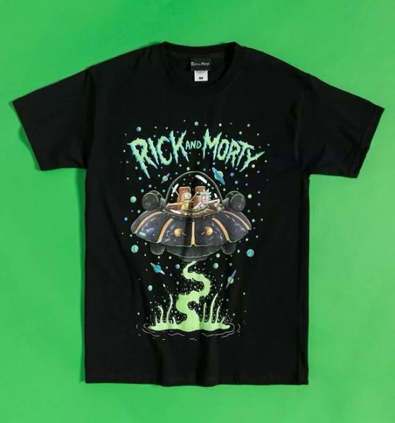

official black rick and morty neon space cruiser t-shirt, White;black