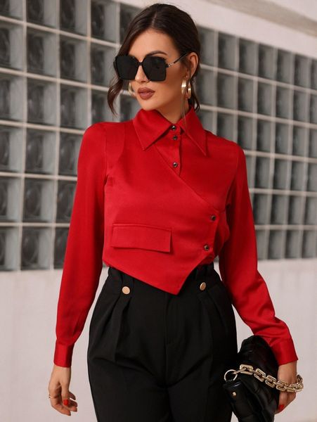 

flap detail 2 in 1 satin blouse u8si#, White