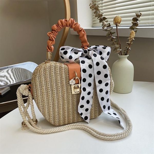 

evening bags fashion straw handbag women's rattan woven shoulder bag female pleated leather handle tote summer beach messenger purse