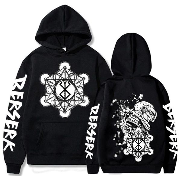 

men's hoodies & sweatshirts anime berserk harajuku guts manga gothic logo graphic streetwear long sleeve oversized winter, Black