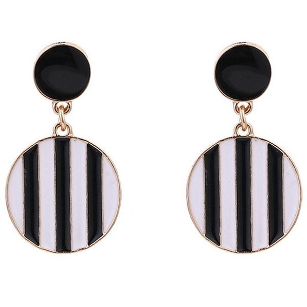 

black white striped pendant earrings women's statement round stud, Golden;silver