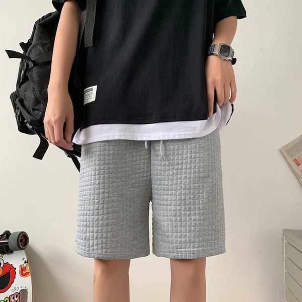 

men's shorts huafu plaid shorts youth students' trend loose summer capris straight sports pants men's, White;black