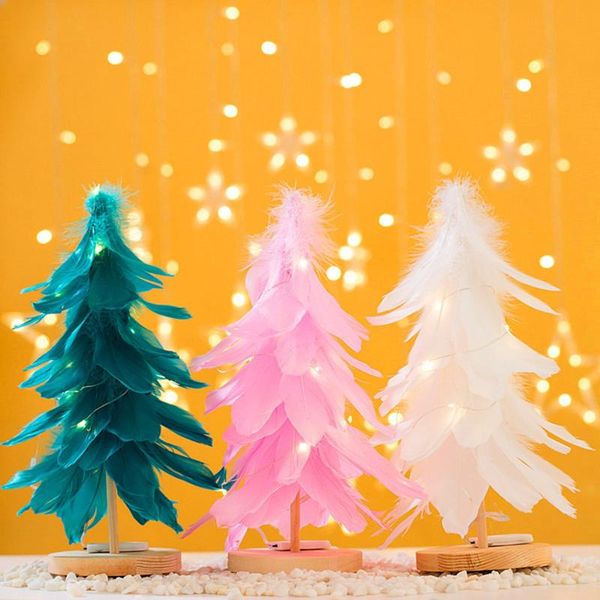 

christmas decorations tree with light creative feather wood ornaments navidad home decor 2022 year gifts