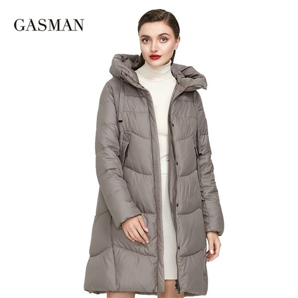 

gasman khaki fashion warm winter jacket women long sleeve thick parka coat hooded female waterproof down jackets 19677 210922, Black