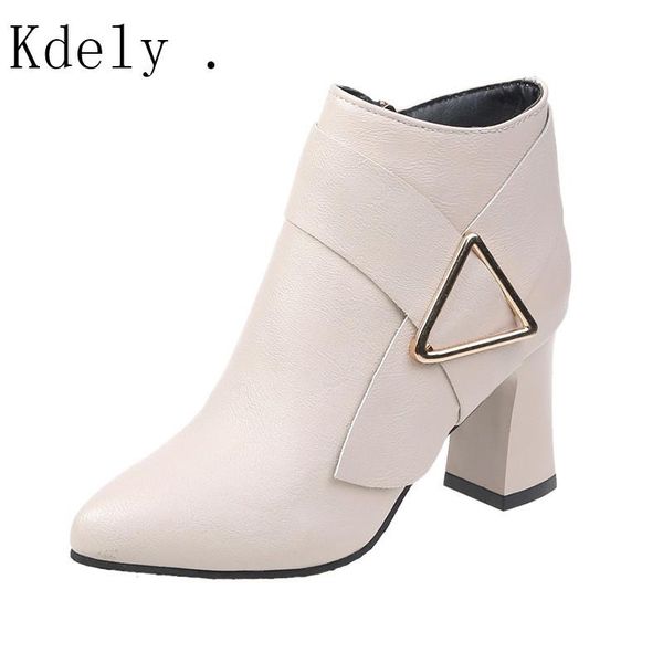 

european style contracted tide girl boots woman british rivet autumn winter high-heeled shoes metal, Black