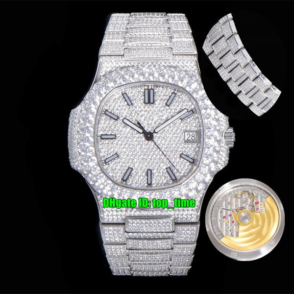 

twf watches 40mm nautilus full iced out custom diamonds set 5711 cal.324 automatic mens watch pavÃ© diamond dial steel bracelet gents sports, Slivery;brown