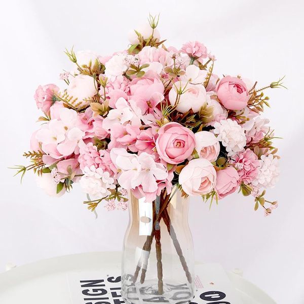 

silk rose artificial flower bouquet wedding table decoration flowers home decore fake valentines day decorative & wreaths