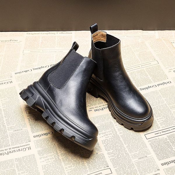 

boots women's boot shoes plush thick bottom fashion leather boors, Black