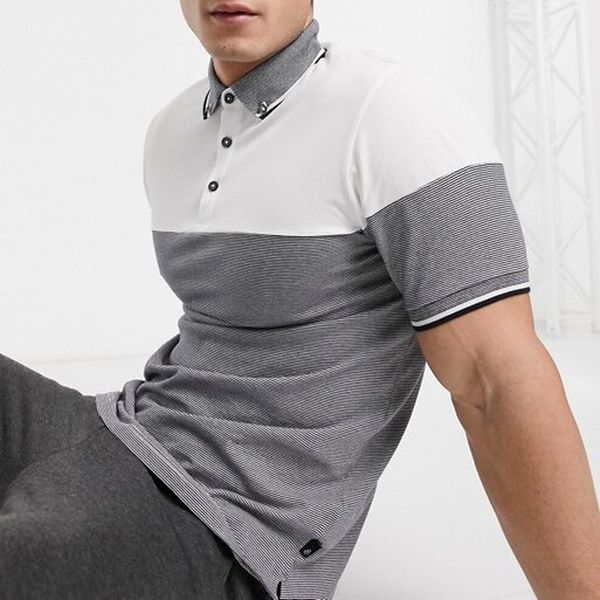 

white and gray men s street polo shirt, comfortable, classic fashion, daily travel, work party workout, White;black