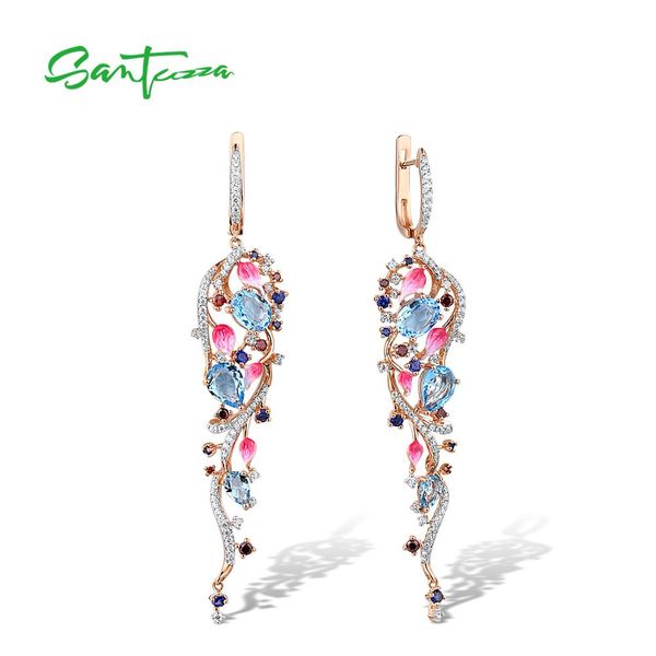 

santuzza silver earrings for women 925 sterling silver pink leaves shiny color stones drop earrings fine jewelry handmade enamel, Golden;silver