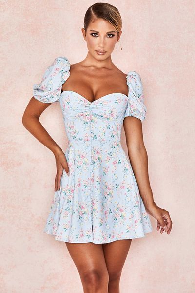 

and slim french short skirt with bubble sleev in autumn winter, Black