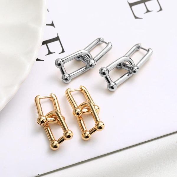 

hoop & huggie qwc silver plated u-shape earrings for women creative desgin all-match simple fine jewelry party anniversary birthday gift, Golden;silver