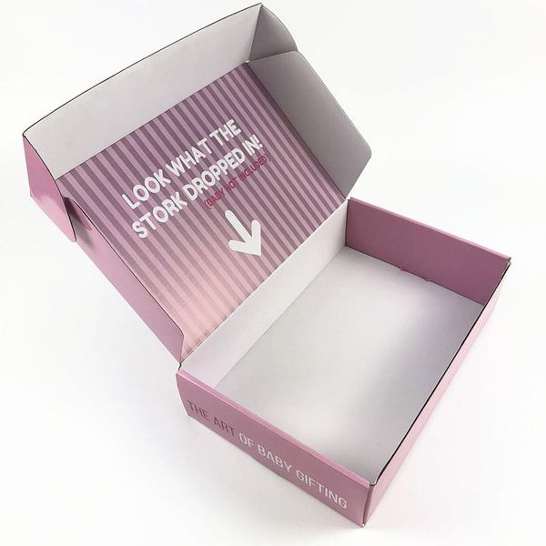 

gift wrap pink recycled custom printed logo packaging corrugated cardboard box