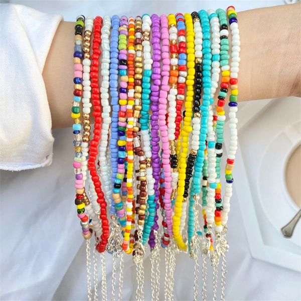 

chokers iparam bohemian trend beaded choker necklace female colorful rice bead short seed beads strand jewelry gift, Golden;silver