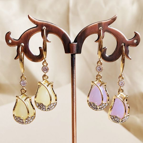

tulip long tassel flower earrings women's advanced sense simple personality temperament face thin tide, Golden