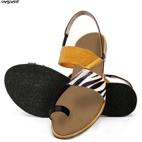 

ladies sandals zebra pattern summer flat heels casual beach women print clip toe, Black