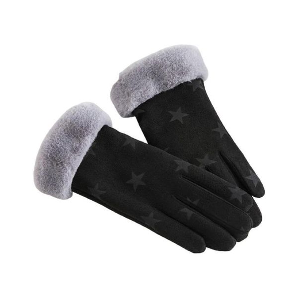 

five fingers gloves warm winter ladies for women full finger genuine leather mitten real fur cashmere, Blue;gray