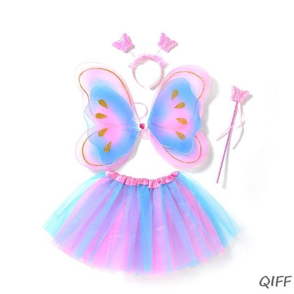 

skirts 4pcs butter wings set kids girls fairy double layers tutu skirt wing magic wand headband cosplay clothes party costume