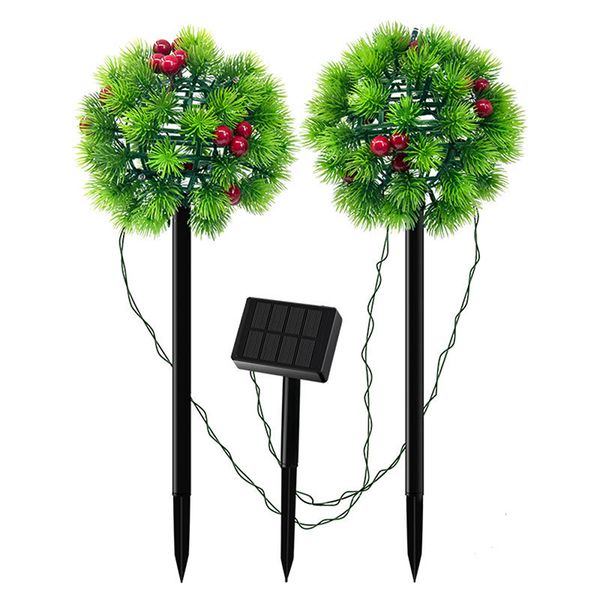 2-em-1 LED luz solar pinho agulhas de pinho bolas de gramado lâmpada à prova d 'água jardim jardim jardim arte para casa pátio decoração de natal