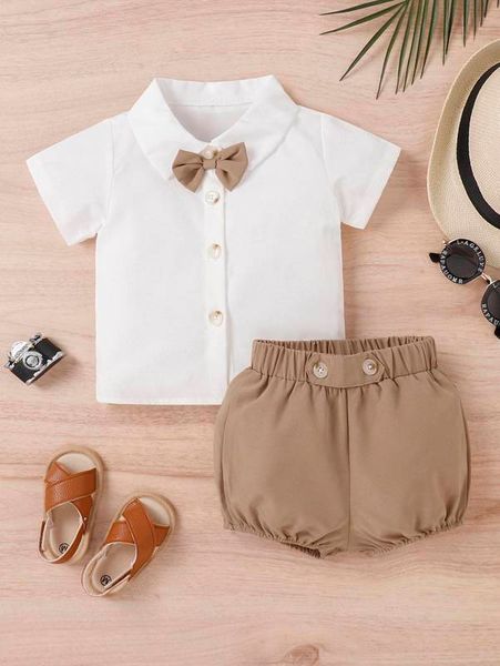 

baby bow front shirt & shorts she, White