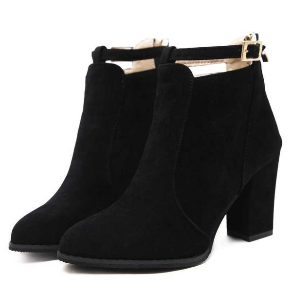 

size 34-39 pu leather short booties black ladies shoes platform autumn fashion women boots high heels platform buckle 210611