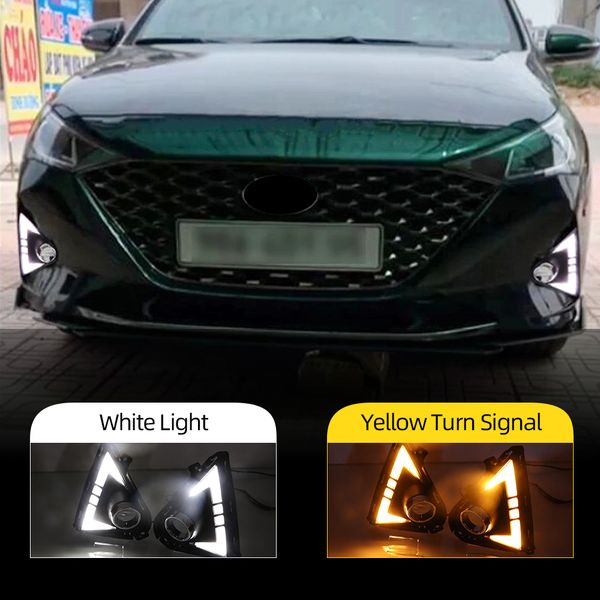 

2pcs car led daytime running light for hyundai accent solaris 2021 2022 yellow turn signal relay drl fog lamp decoration