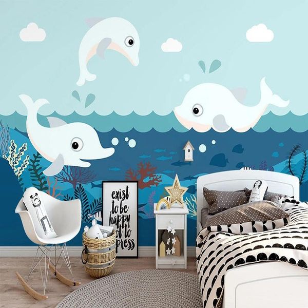 

wallpapers custom po wallpaper nordic hand drawn 3d cartoon underwater world dolphin children's bedroom background wall papel de parede