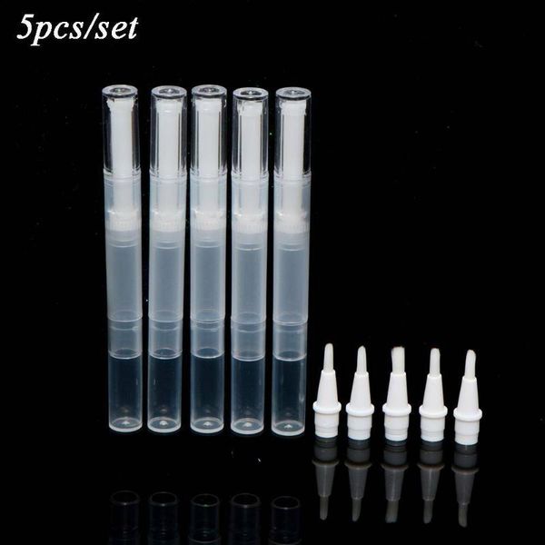

5pcs 3ml empty cuticle oil container transparent tube cosmetic polish plastic pens with brush storage bottles & jars