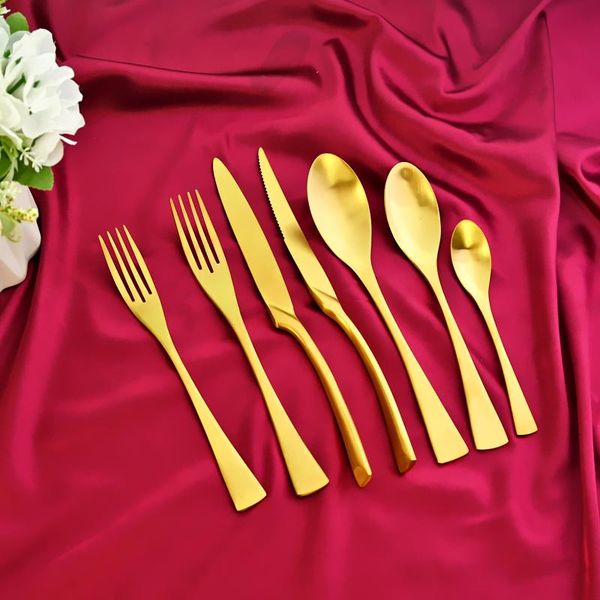 

flatware sets stainless steel kitchen cutlery, dinnerware set, golden steak knife, dessert spoon, fork, table accessories