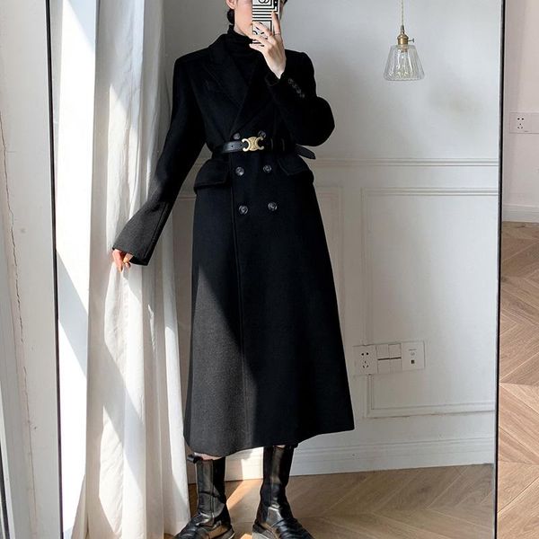 

women's wool & blends fit double loose breasted temperament woolen coat parkas long sleeve women fashion tide autumn winter 2021 1dd112, Black