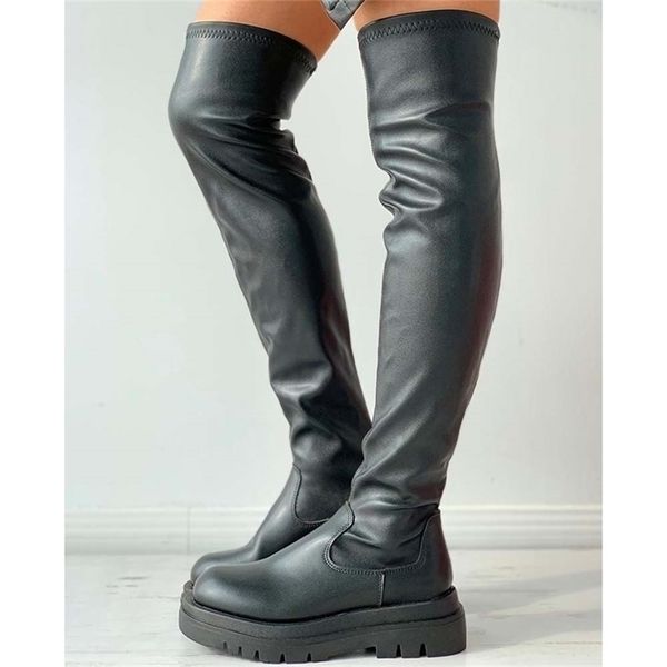 

karinluna gothic boots square heel platform winter black comfy women over knee shoes 211217