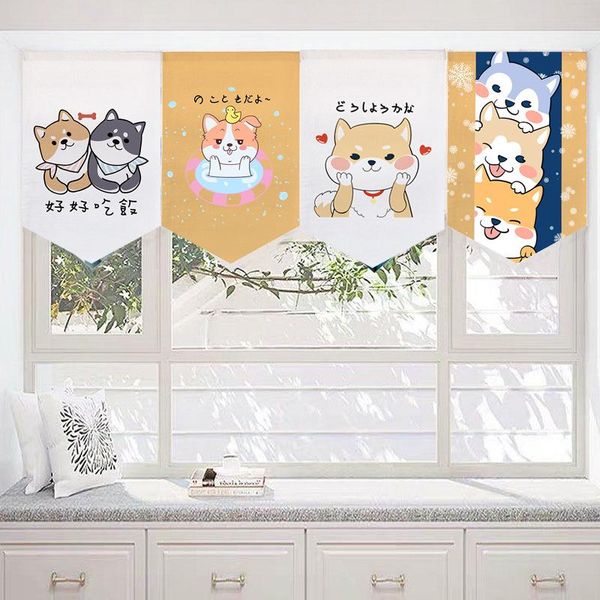 Vorhang Vorhänge Japanische Kurze Tür Cartoon Hund Leinen Stoff Küche Restaurant Shop Partition Dreieck Flagge Vorhänge Dekoration