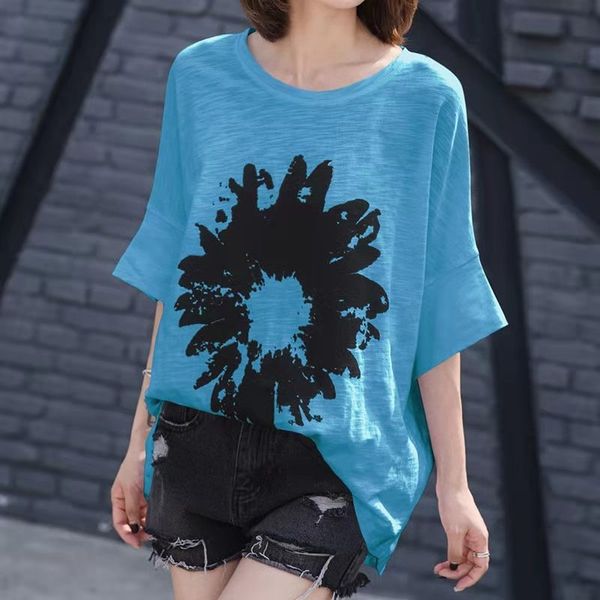 

women's t-shirt arrival summer women loose casual short sleeve o-neck t shirt all-matched batwing print cotton t-shirt w299 82ak, White