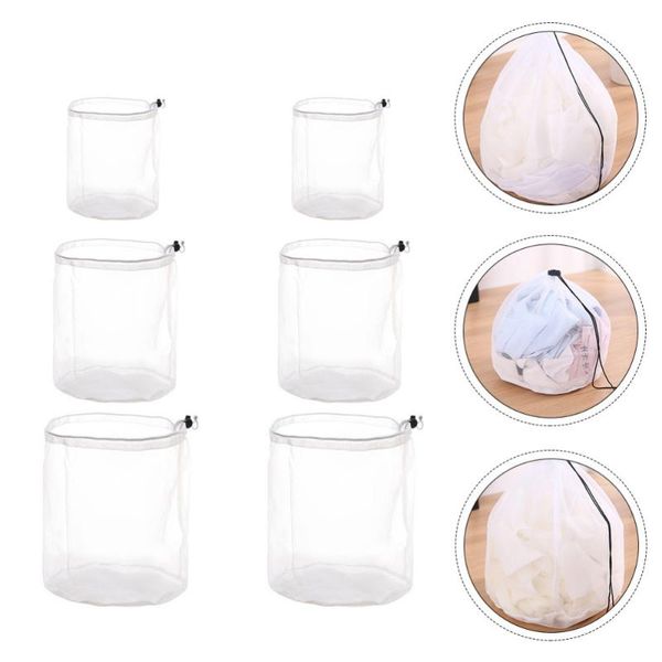 

set 6 pcs household drawstring wash bags practical large laundry (white)