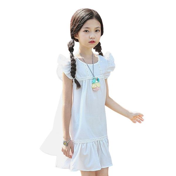 

girl's dresses 4-14 yrs girl white cotton dress 2021 summer korean style puff sleeve teen girls party casual back to school clothes, Red;yellow