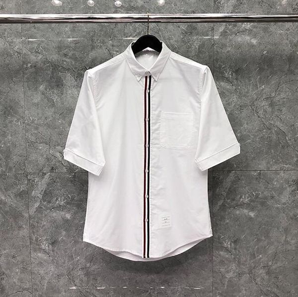 

men's casual shirts 2021 fashion brand men slim white short sleeve shirt oxford middle striped cotton summer clothing, White;black