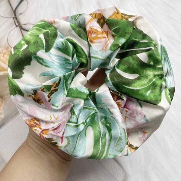 

oversized printed hair scrunchies women satin scrunchie elastic hair bands girls headwear donut grip loop ponytail holder, Pink