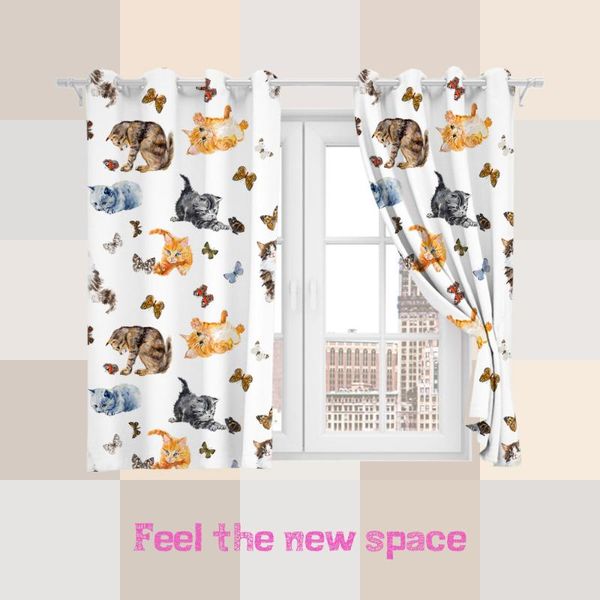 

curtain & drapes perforated hook 3d blackout curtains buff cute cat colorful lovely custom full sunscreen windows bedroom living room decora