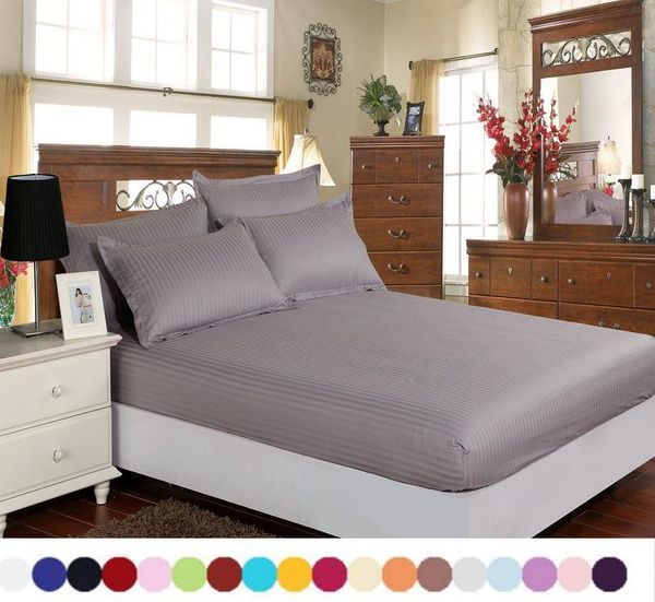 

sheets & sets home textile 100% cotton stripe mattress cover bed sheet solid color fitted bedspread twin full queen king 8 size