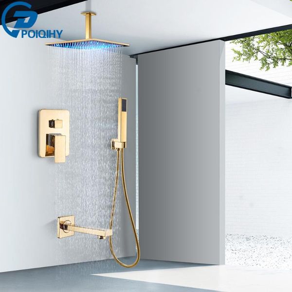 

bathroom shower sets led light faucet wall mounted gold bath set brass concealed tub mixer tap plastic hand 3-ways valve
