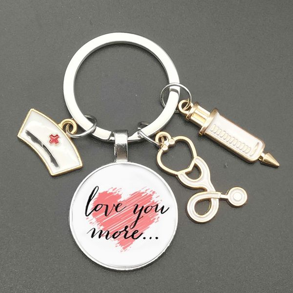 

doctor and nurse glass keychain stethoscope syringe dripping oil alloy medical bag male and female keychain charm love gift, Silver