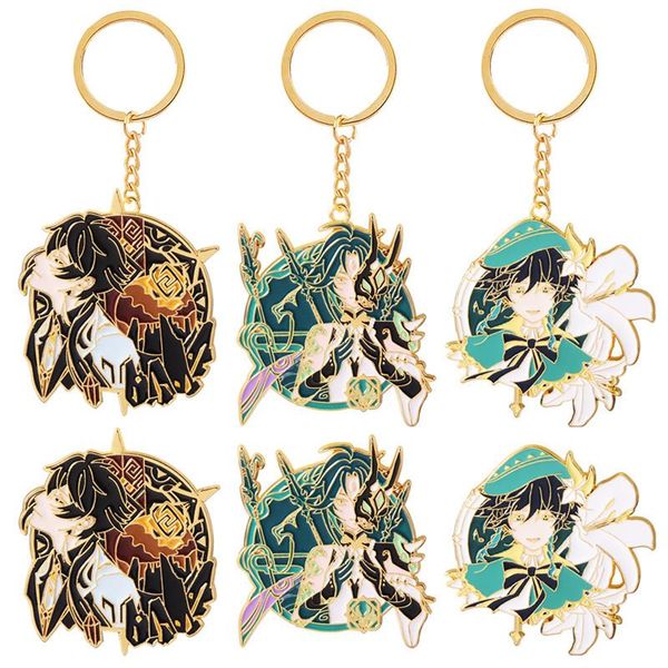 

keychains genshin impact metal keychain kinsen morax character keqing brooch bedge backpack accessories, Silver
