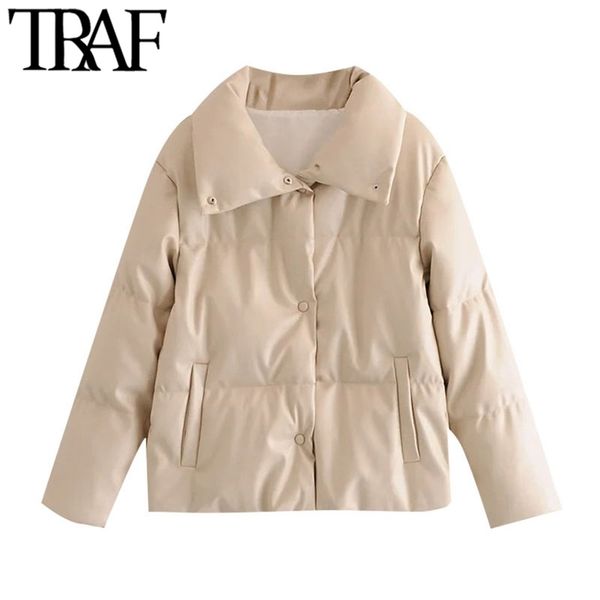 

women fashion thick warm parkas faux leather padded jacket coat vintage long sleeve pockets female outerwear chic 210507, Black