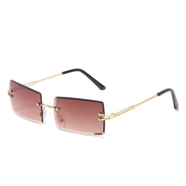 

small rectangle Fashion sunglasses women rimless square sun glasses 2021 summer style female uv400 green brown, White;black