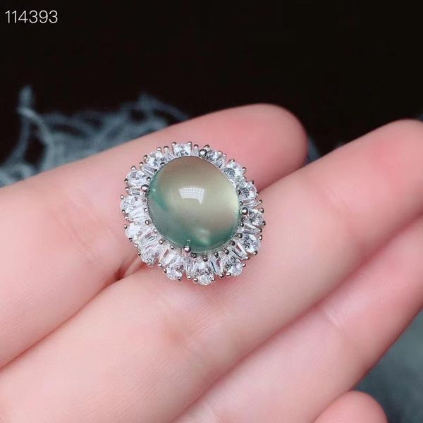 

cluster rings natural prehnite ring 925 sterling silver fine jewelry for men or women, Golden;silver