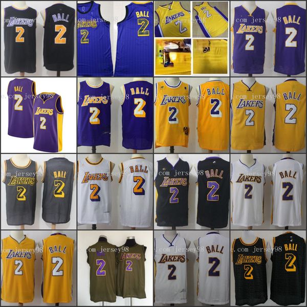 

los angeles laker men #2 lonzo ball retro basketball jersey, Black